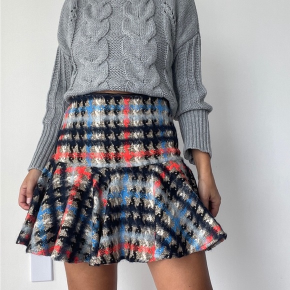 Milly Plaid Alpaca Blend Metallic Ruffle Mini Skirt size 6 - Picture 7 of 7